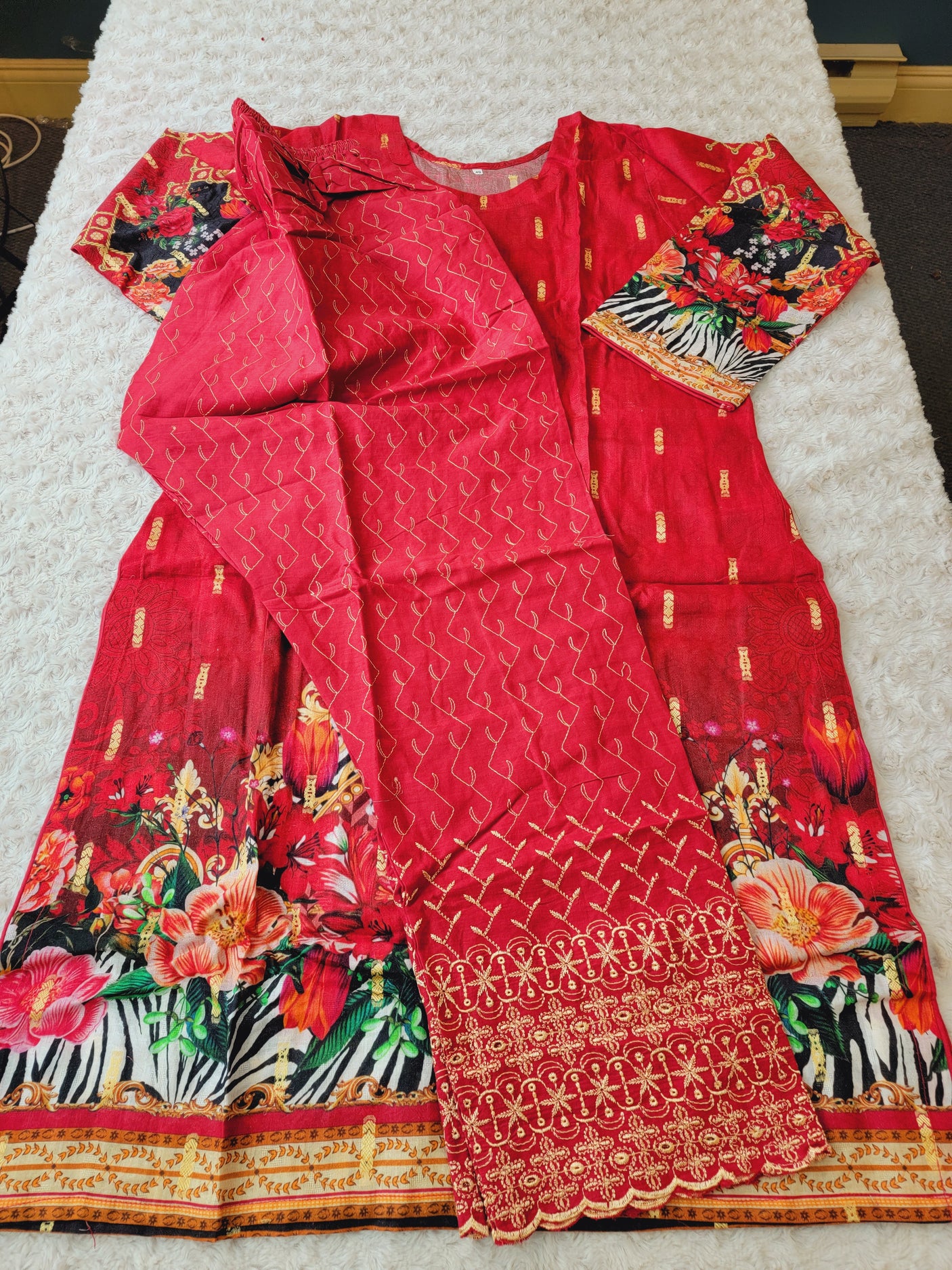 Pakistani Stitched Embroidered Lawn Salwar kameez ready to ship (2pc)