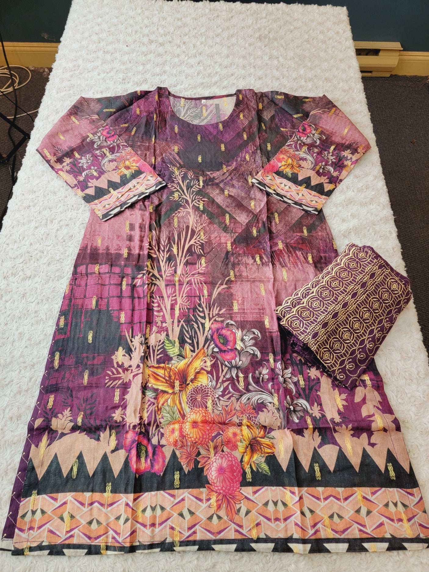 Pakistani Stitched Embroidered Lawn Salwar kameez ready to ship (2pc)