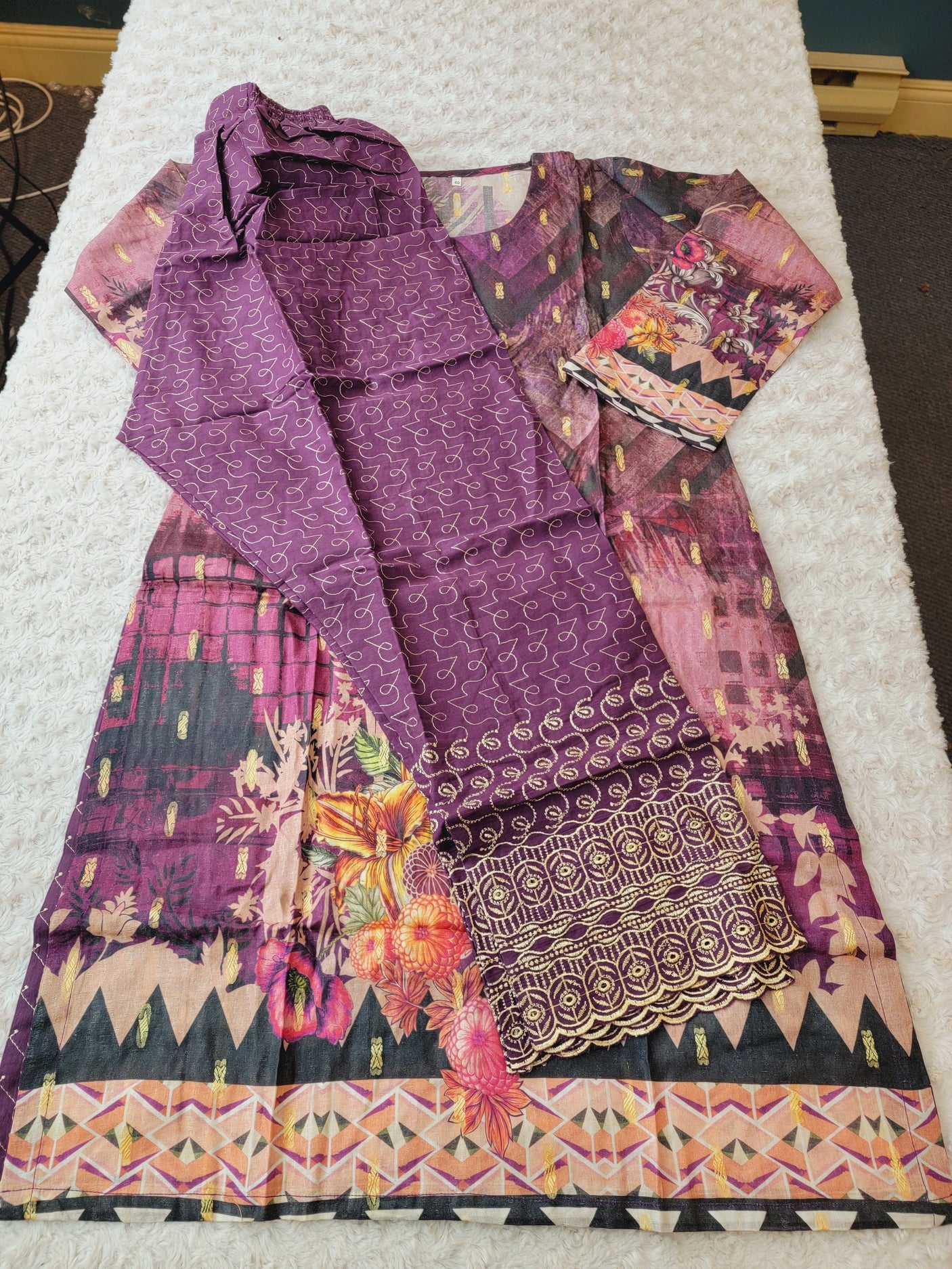 Pakistani Stitched Embroidered Lawn Salwar kameez ready to ship (2pc)