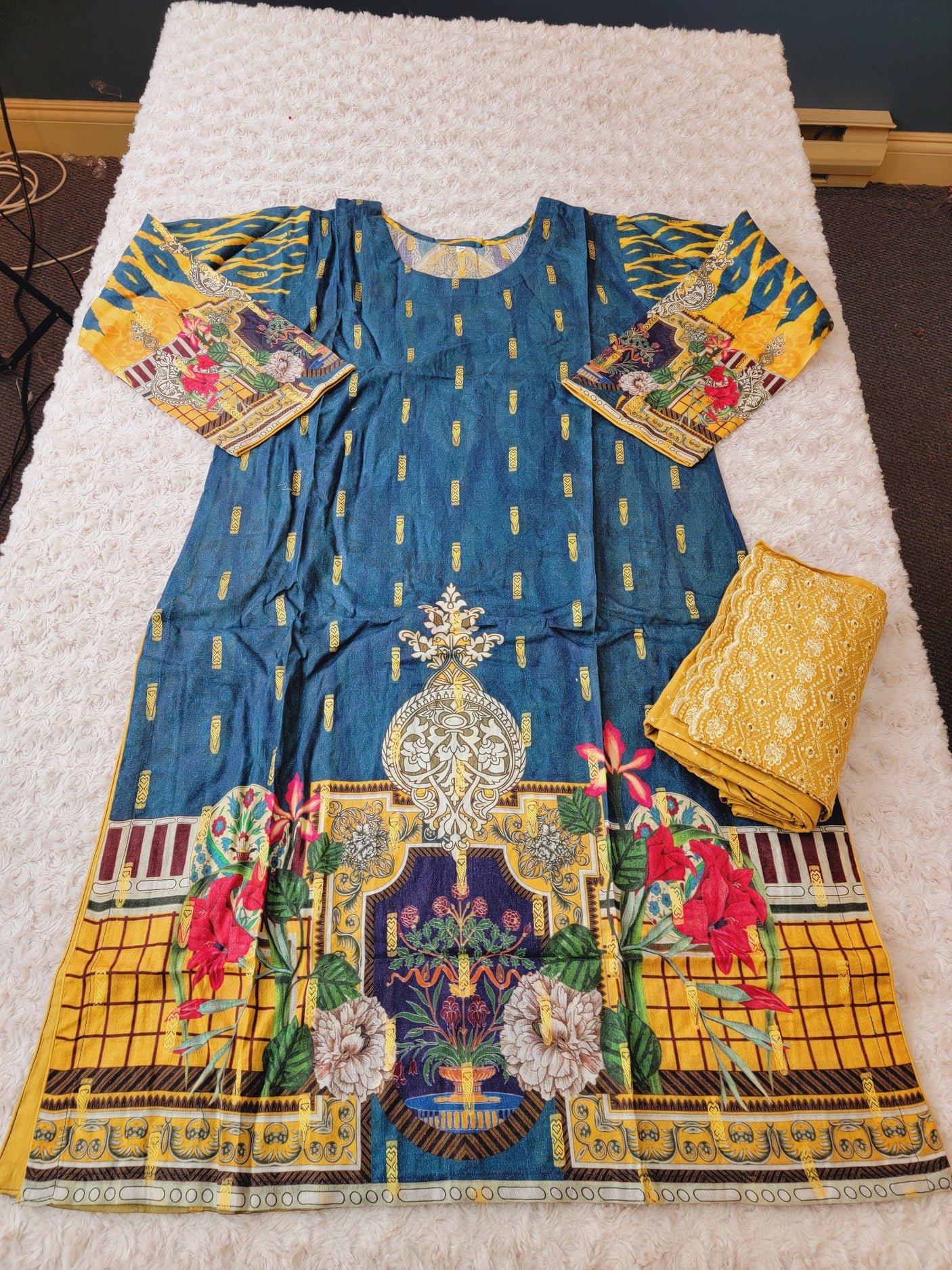 Pakistani Stitched Embroidered Lawn Salwar kameez ready to ship (2pc)