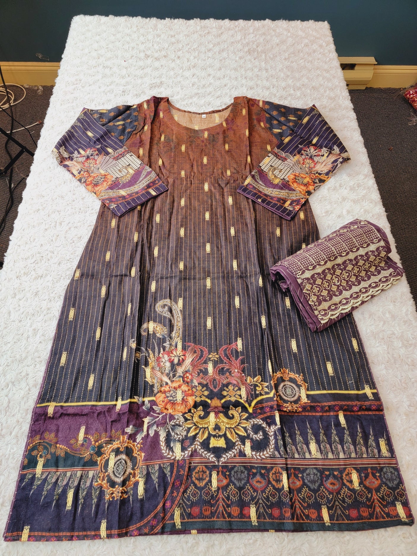 Pakistani Stitched Embroidered Lawn Salwar kameez ready to ship (2pc)