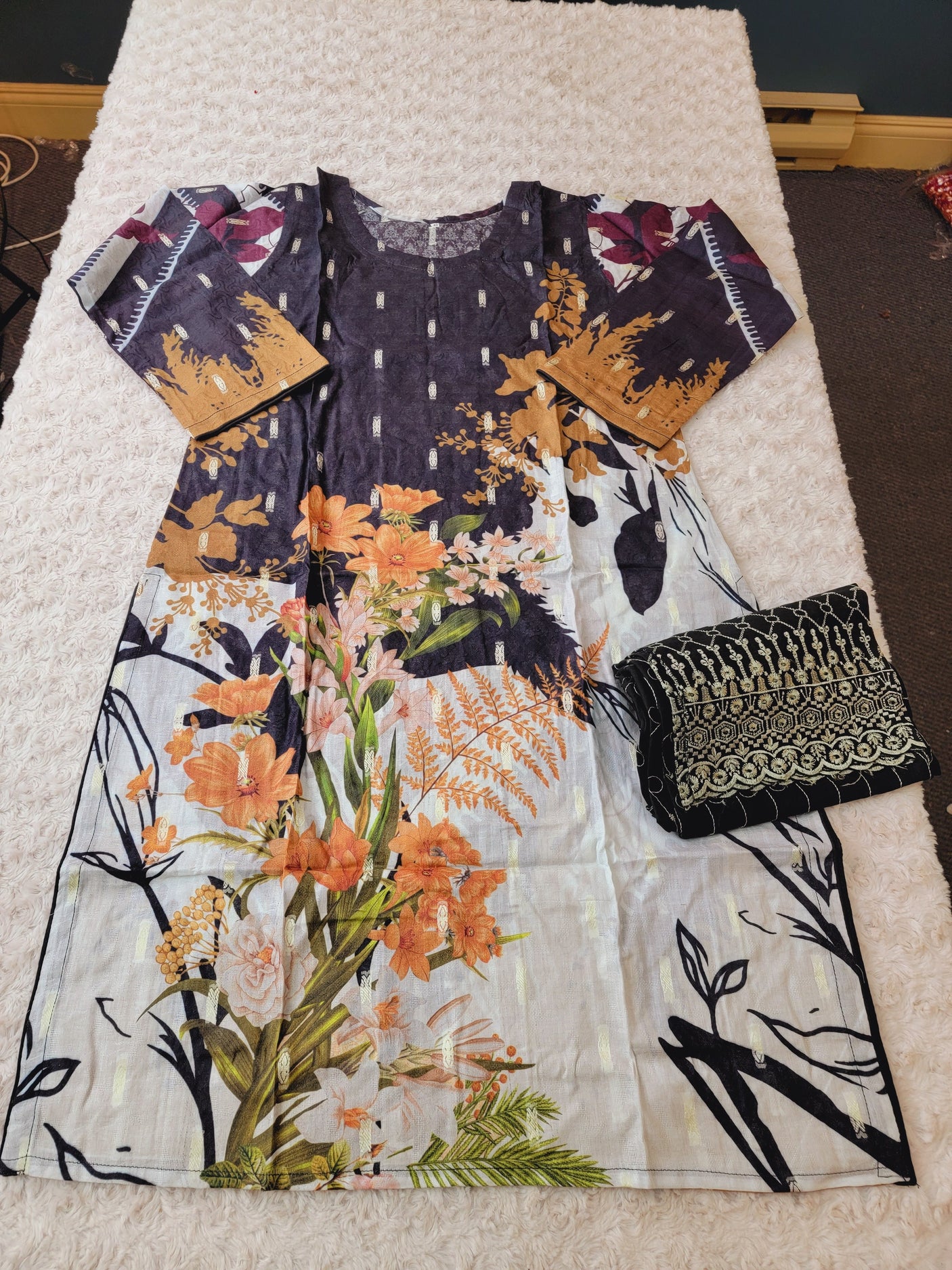 Pakistani Stitched Embroidered Lawn Salwar kameez ready to ship (2pc)