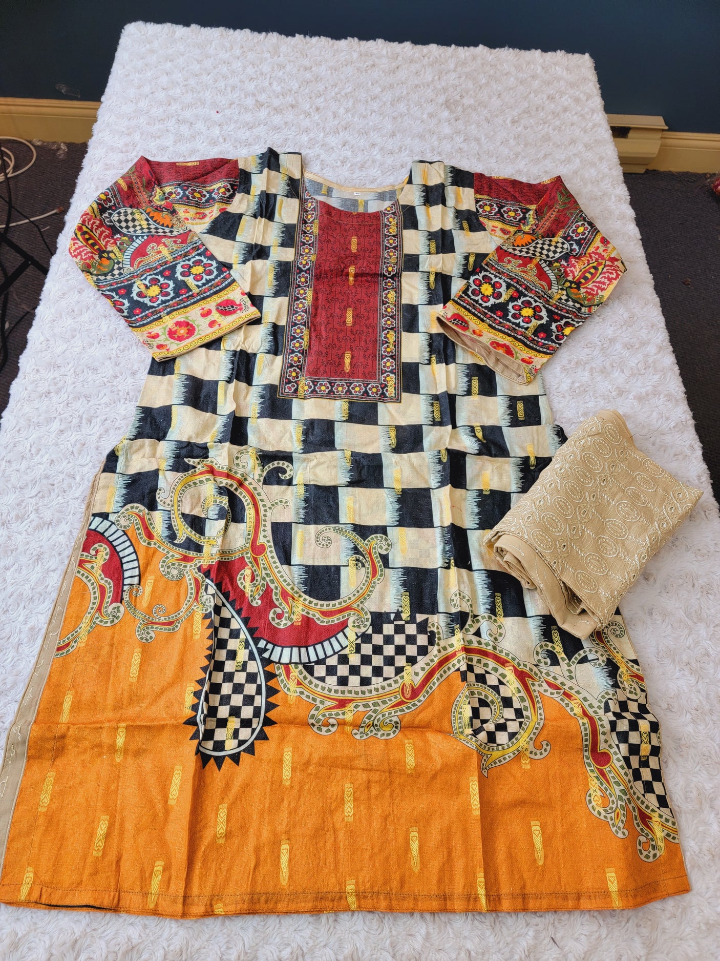 Pakistani Stitched Embroidered Lawn Salwar kameez ready to ship (2pc)