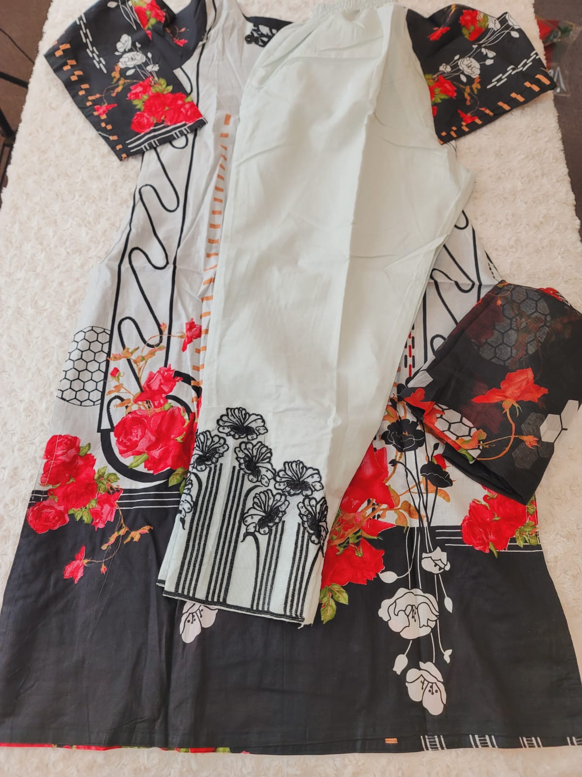 Indian Cotton Stitched Embroidery Suit Ready To Ship