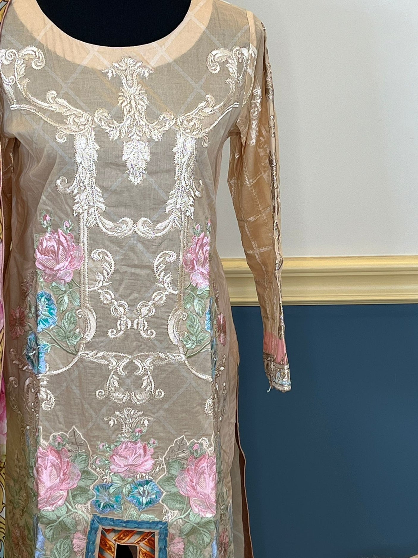 Pakistani lawn stitched Embroidered Suit Ready To Ship