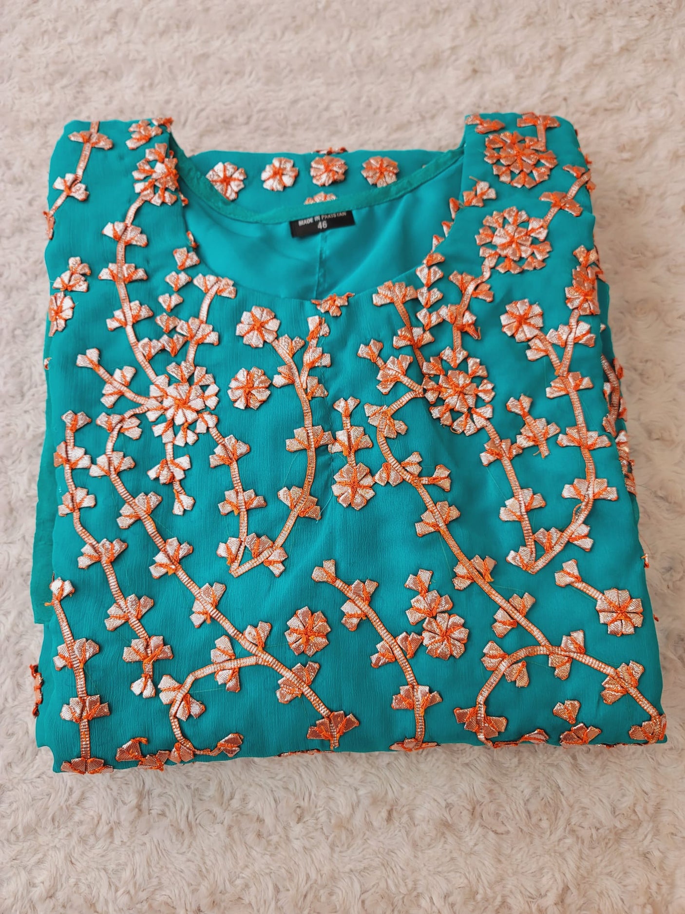 Pure chiffon multani dress with raw silk dupatta.(full work dupattas)