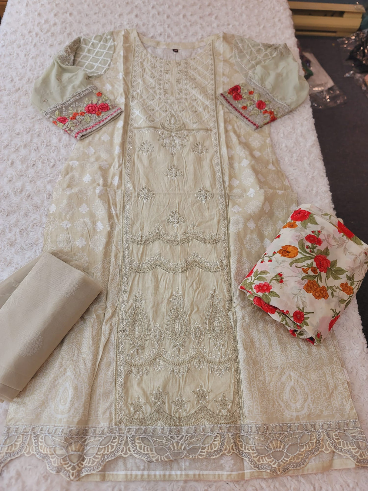 Indian Cotton Stitched Embroidery Suit Ready To Ship