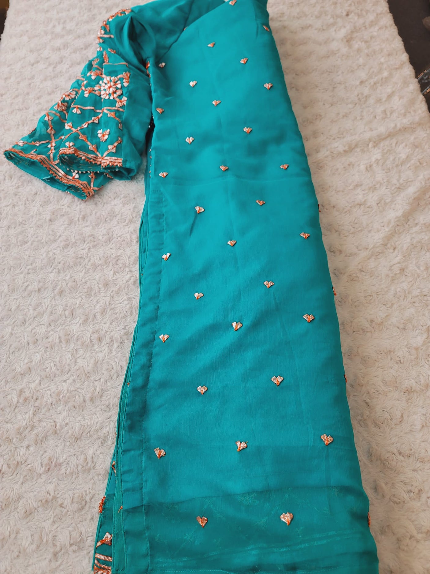 Pure chiffon multani dress with raw silk dupatta.(full work dupattas)