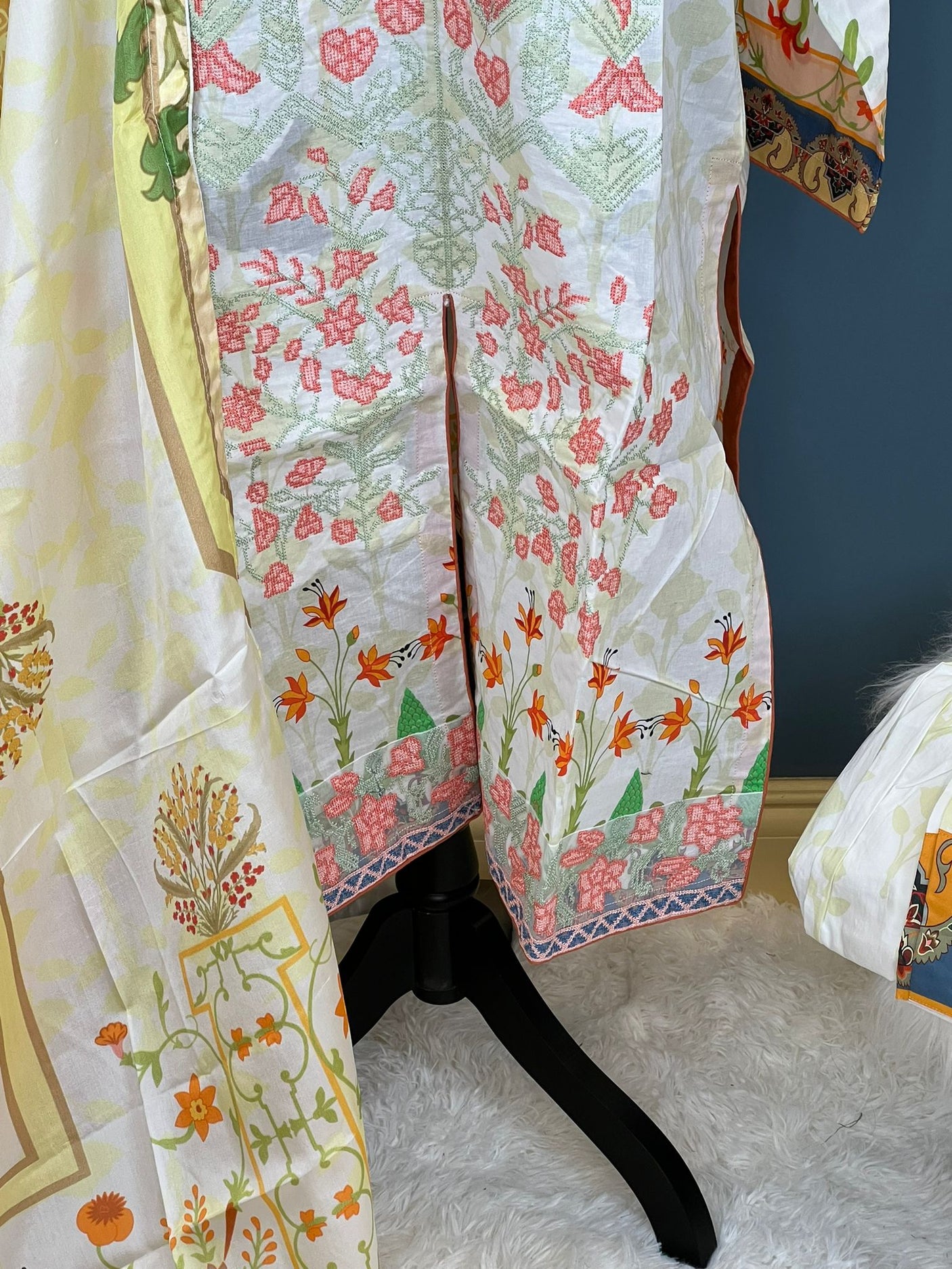 Pakistani lawn stitched Embroidered Suit Ready To Ship