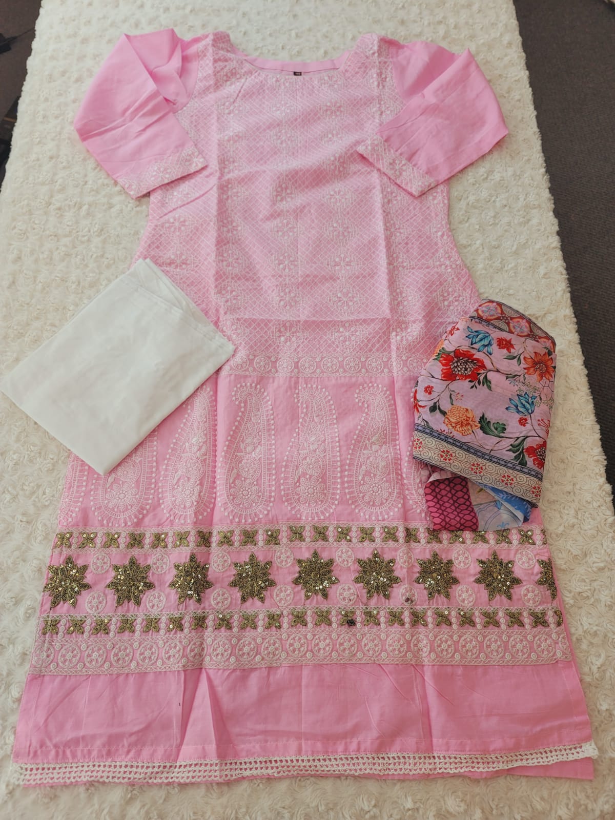 Indian Cotton Stitched Embroidery Suit Ready To Ship