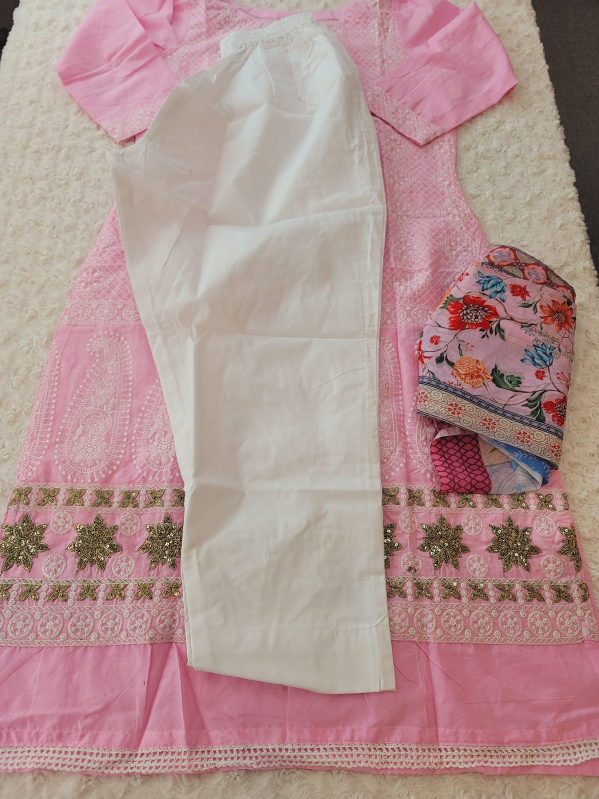 Indian Cotton Stitched Embroidery Suit Ready To Ship