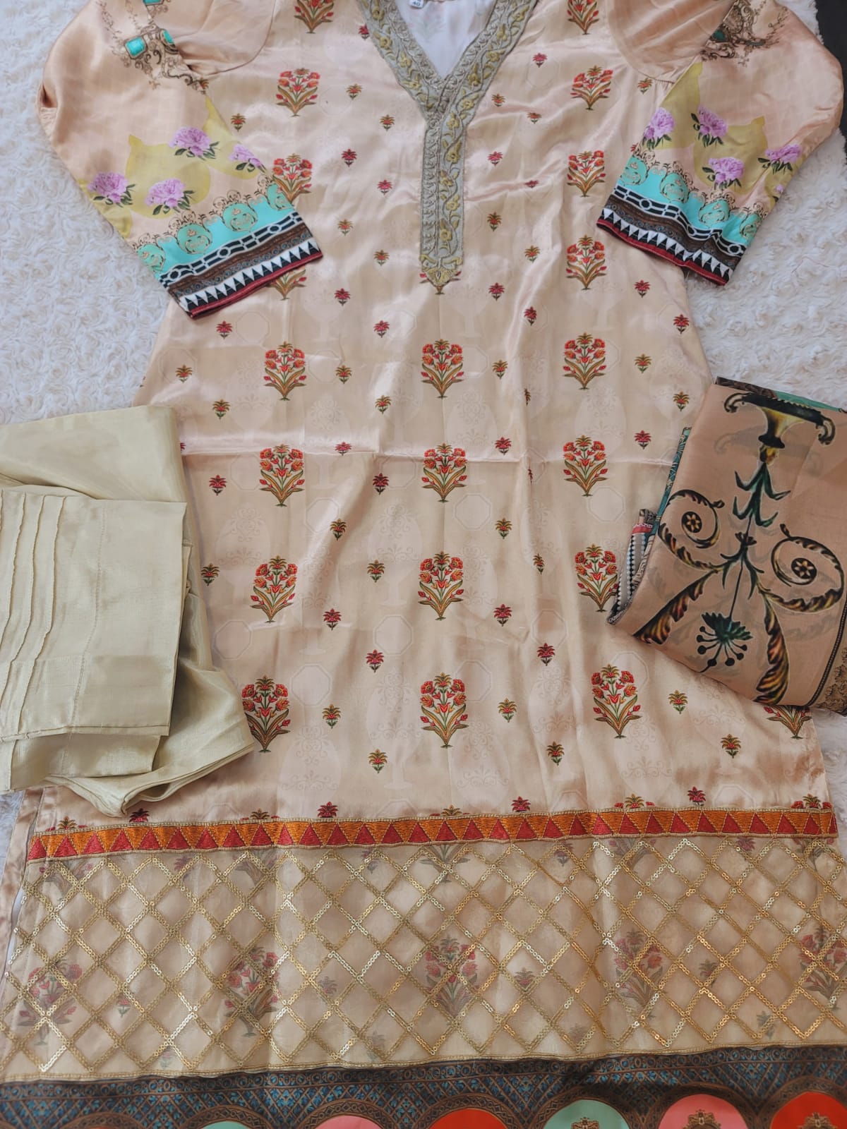 Indian Silk Stitched Embroidery Suit Ready To Ship