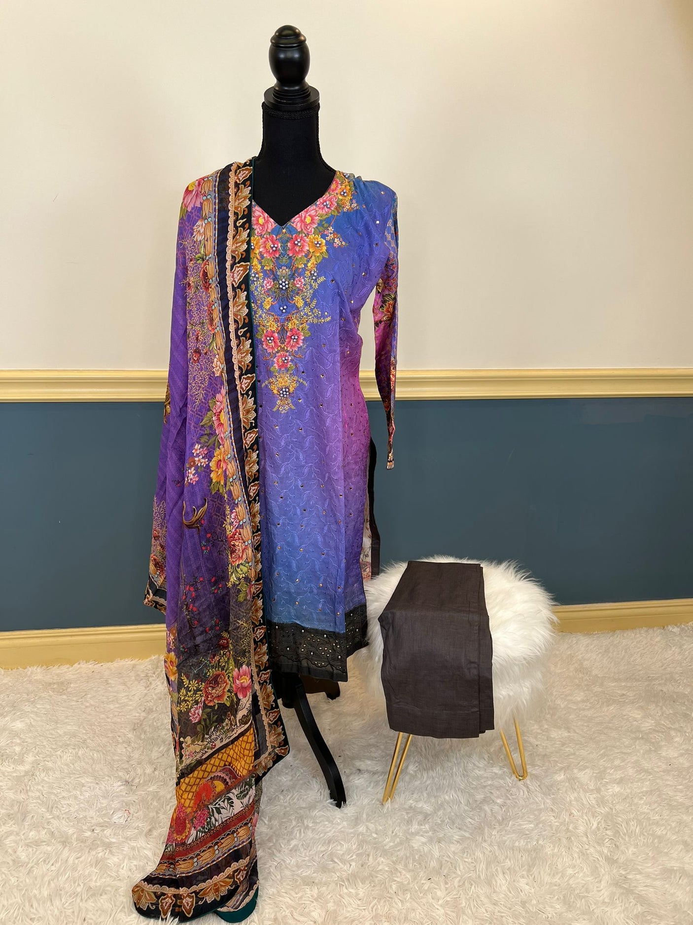 Pakistani Stitched lawn Embroidered Salwar kameez ready to ship