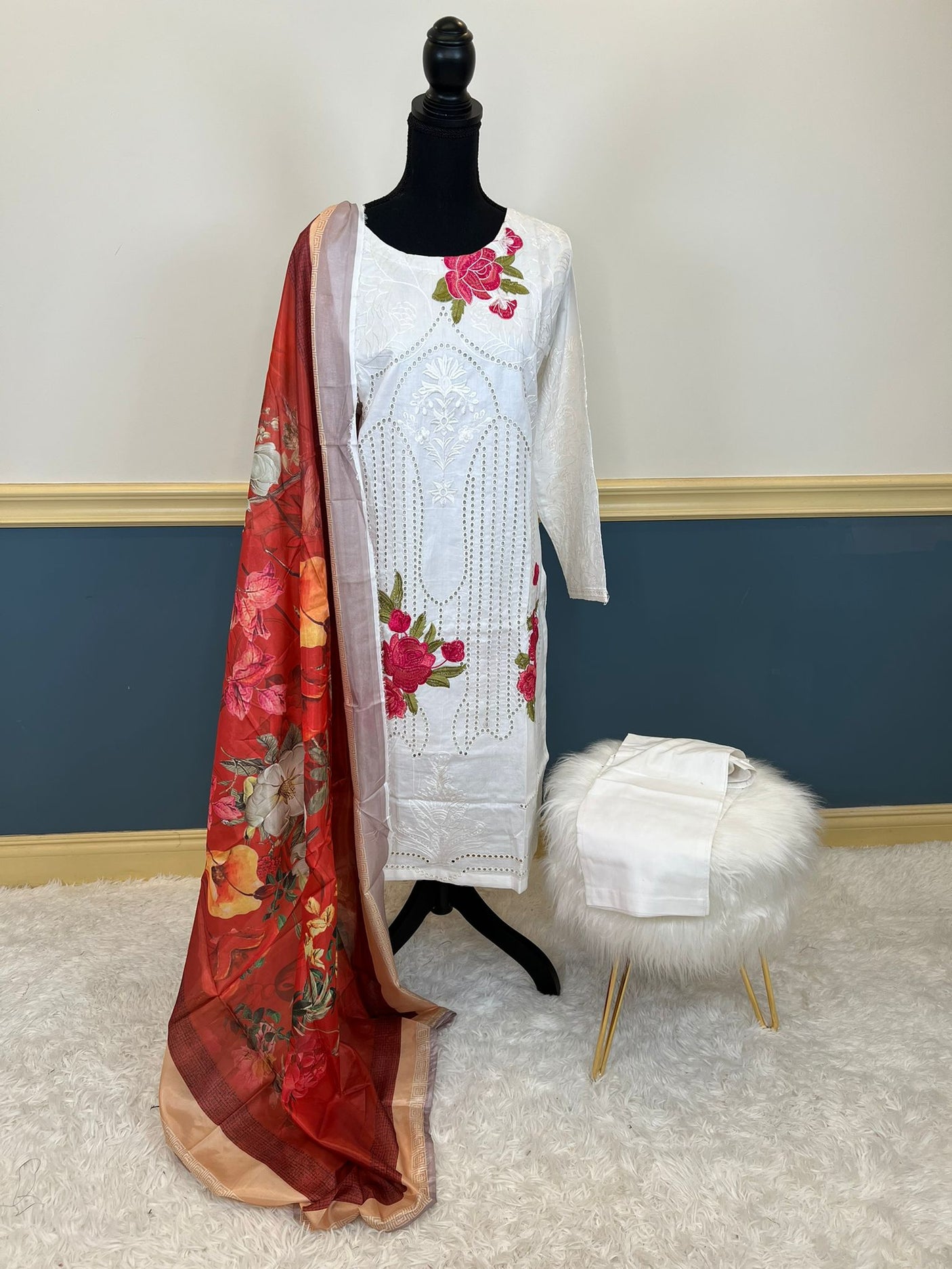 Pakistani Stitched lawn Embroidered Salwar kameez ready to ship