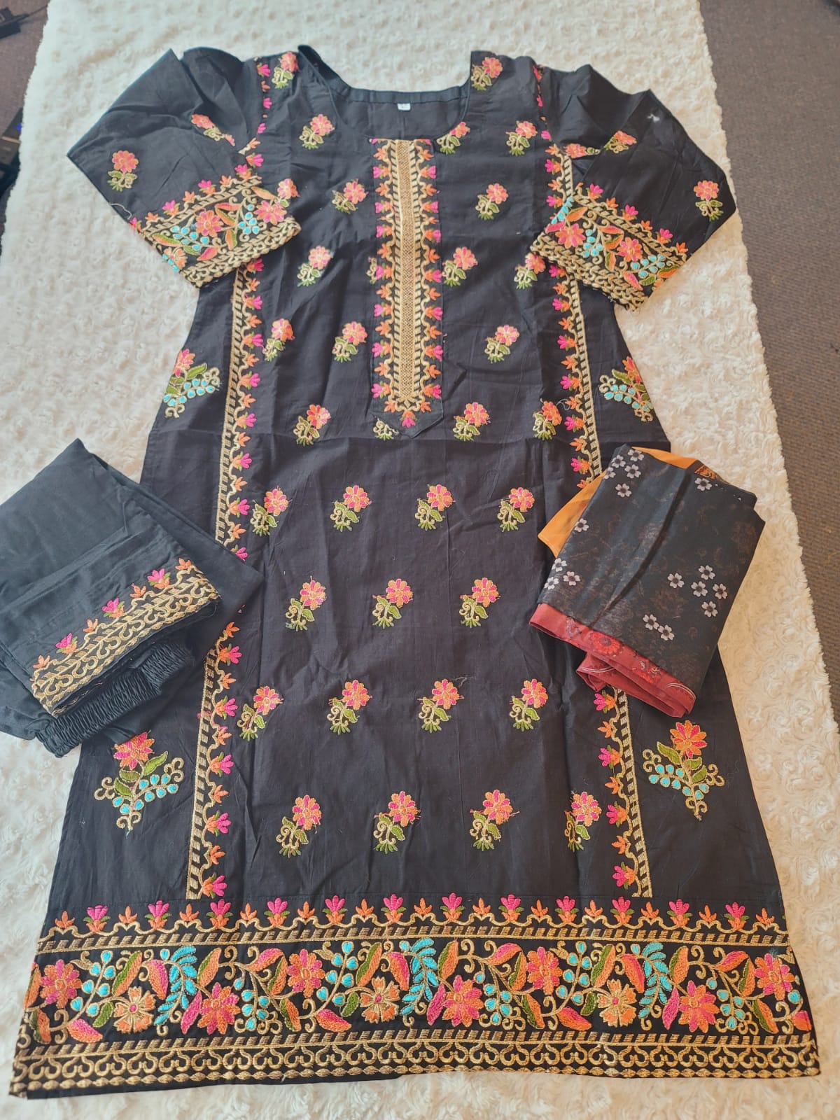 Indian Cotton Stitched Embroidery Suit Ready To Ship