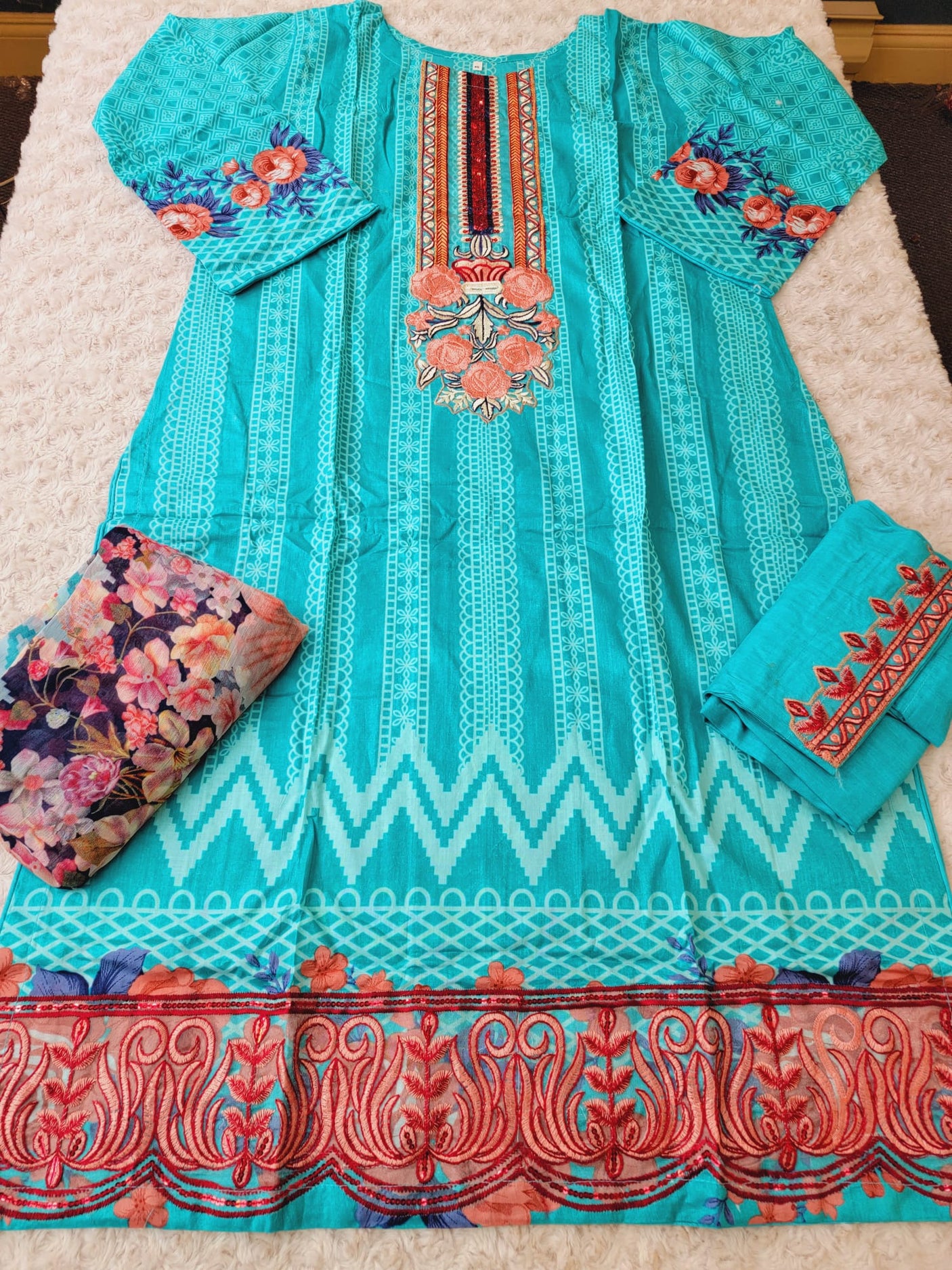 Pakistani Stitched lawn Embroidered Salwar kameez ready to ship