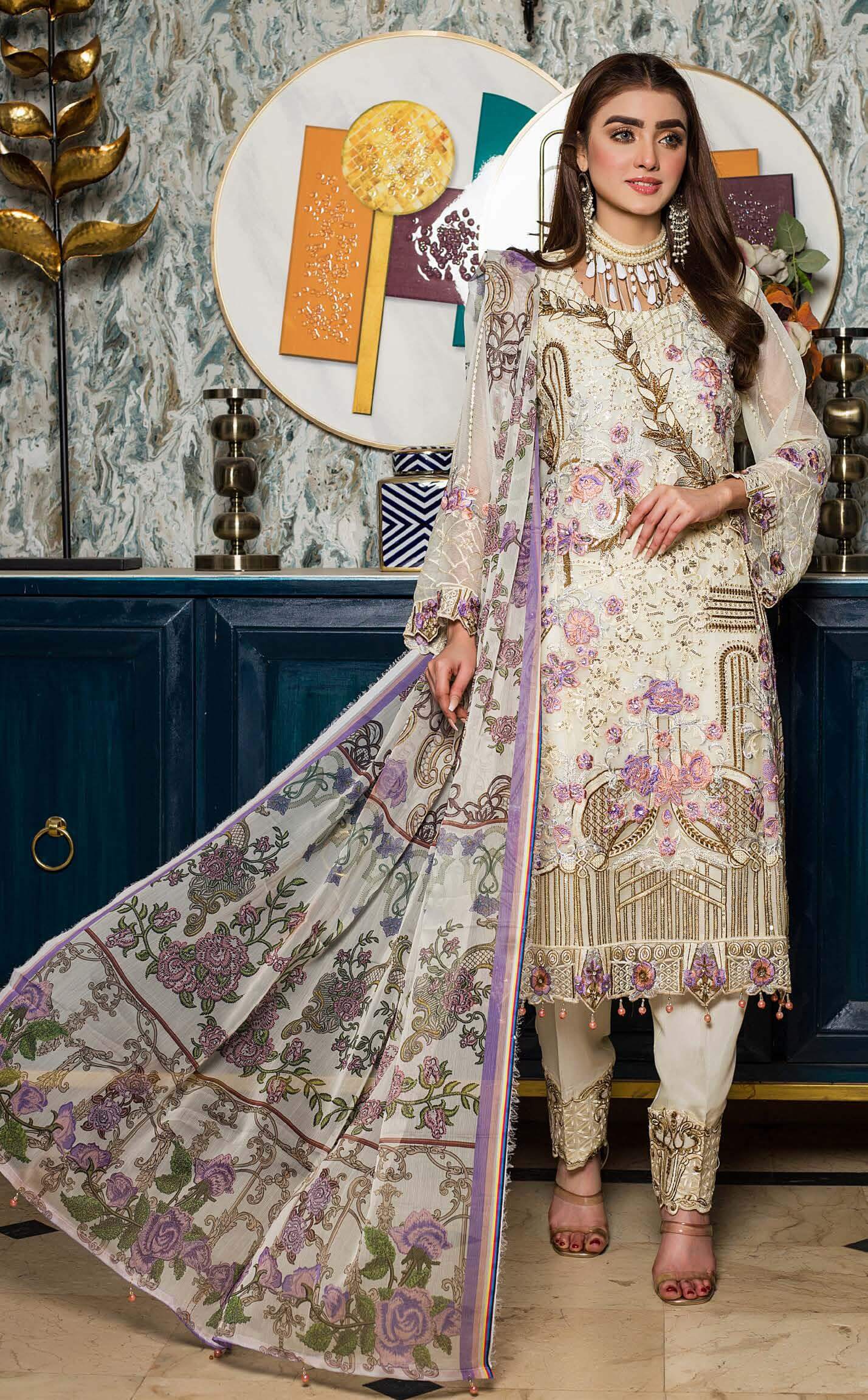 Zainab Fazlani Luxury Embrodered chiffon Collection 100% Original
