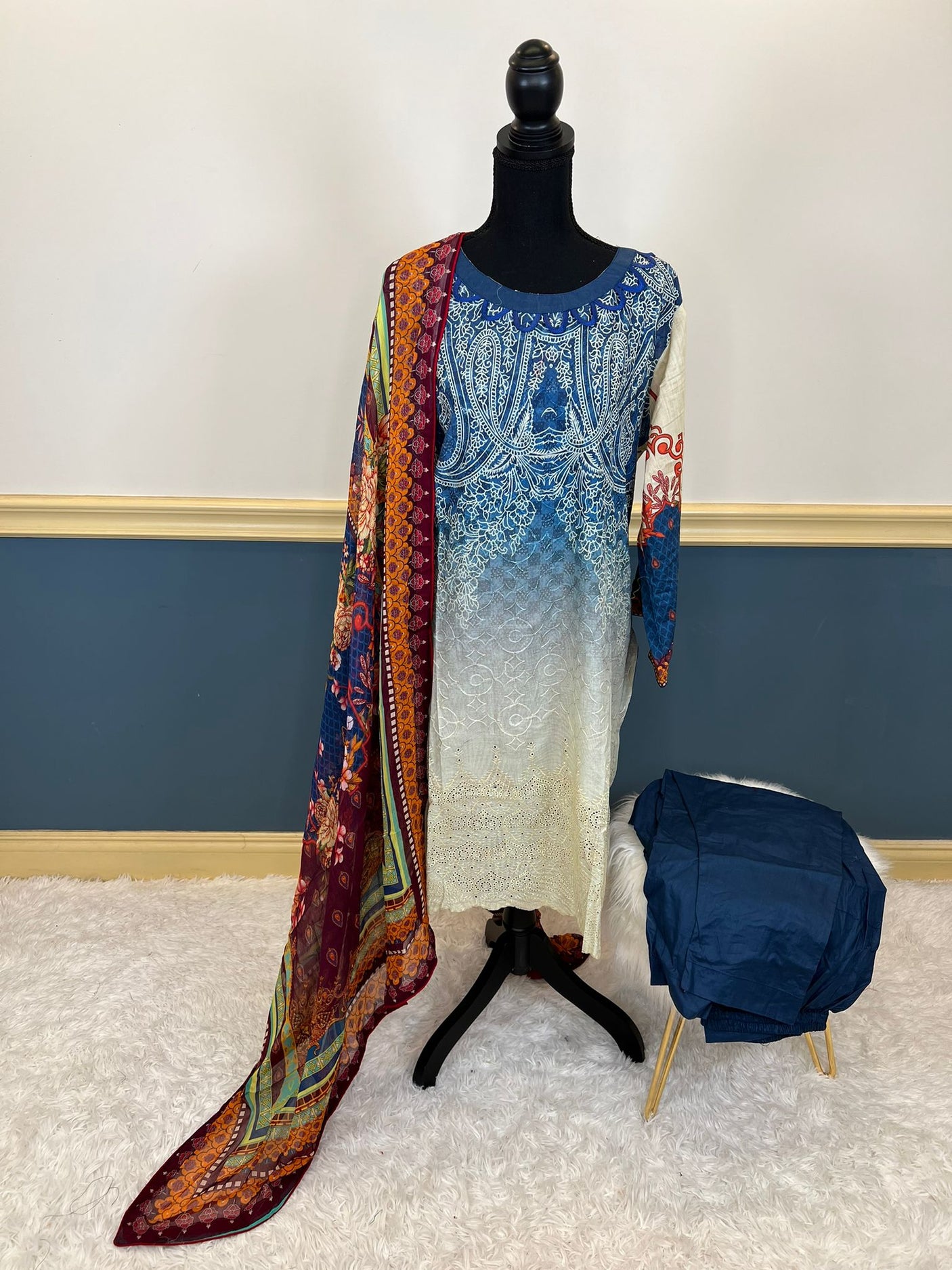 Pakistani Stitched lawn Embroidered Salwar kameez ready to ship