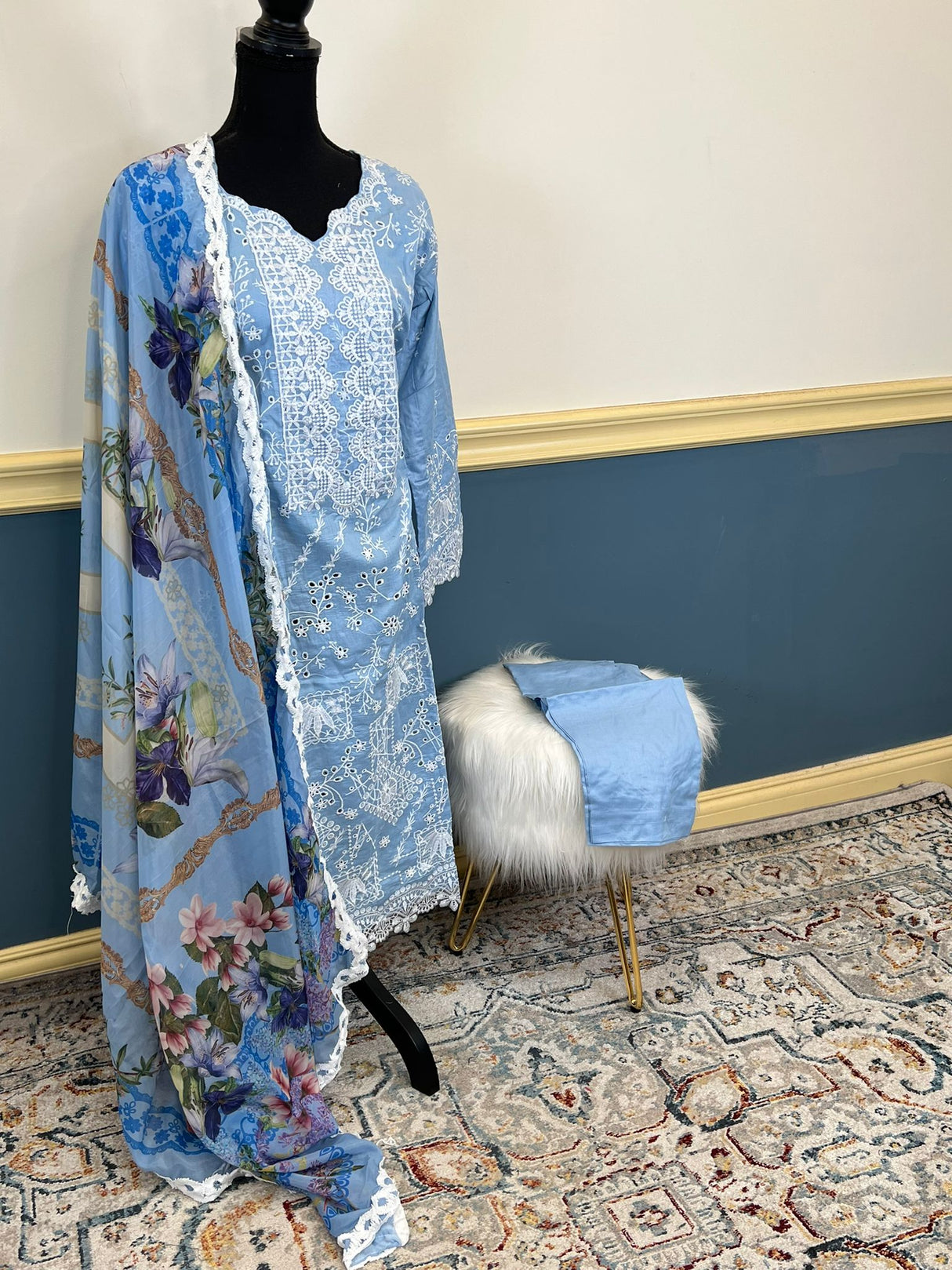 Luxury Embroidered lawn Salwar kameez ready to ship