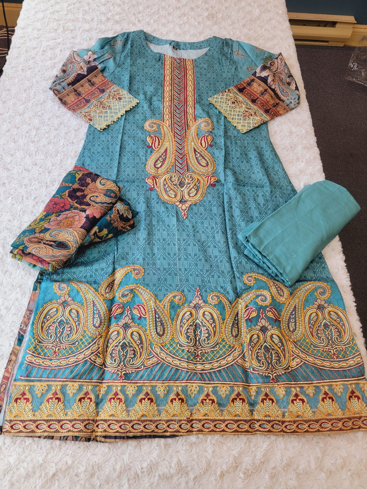 Indian Cotton Stitched Embroidery Suit Ready To Ship