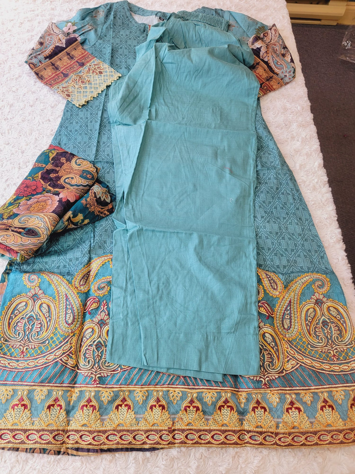 Indian Cotton Stitched Embroidery Suit Ready To Ship