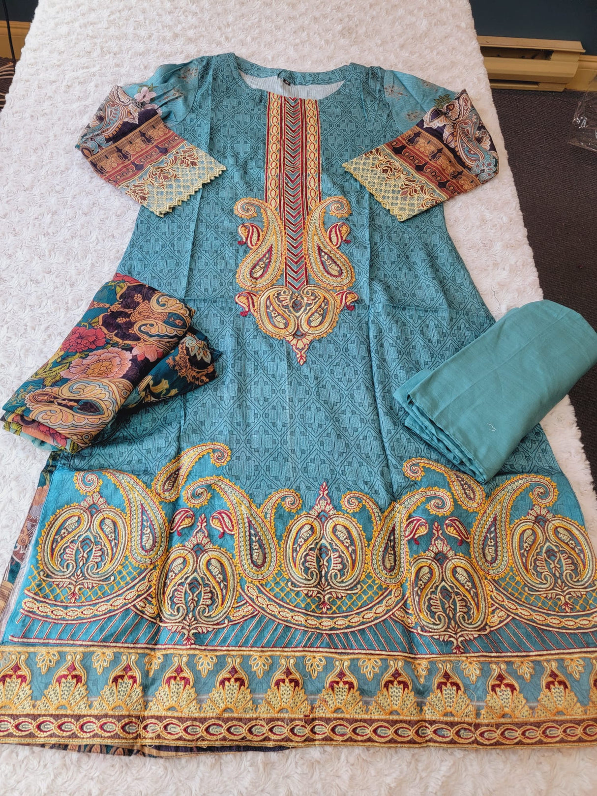 Indian Cotton Stitched Embroidery Suit Ready To Ship
