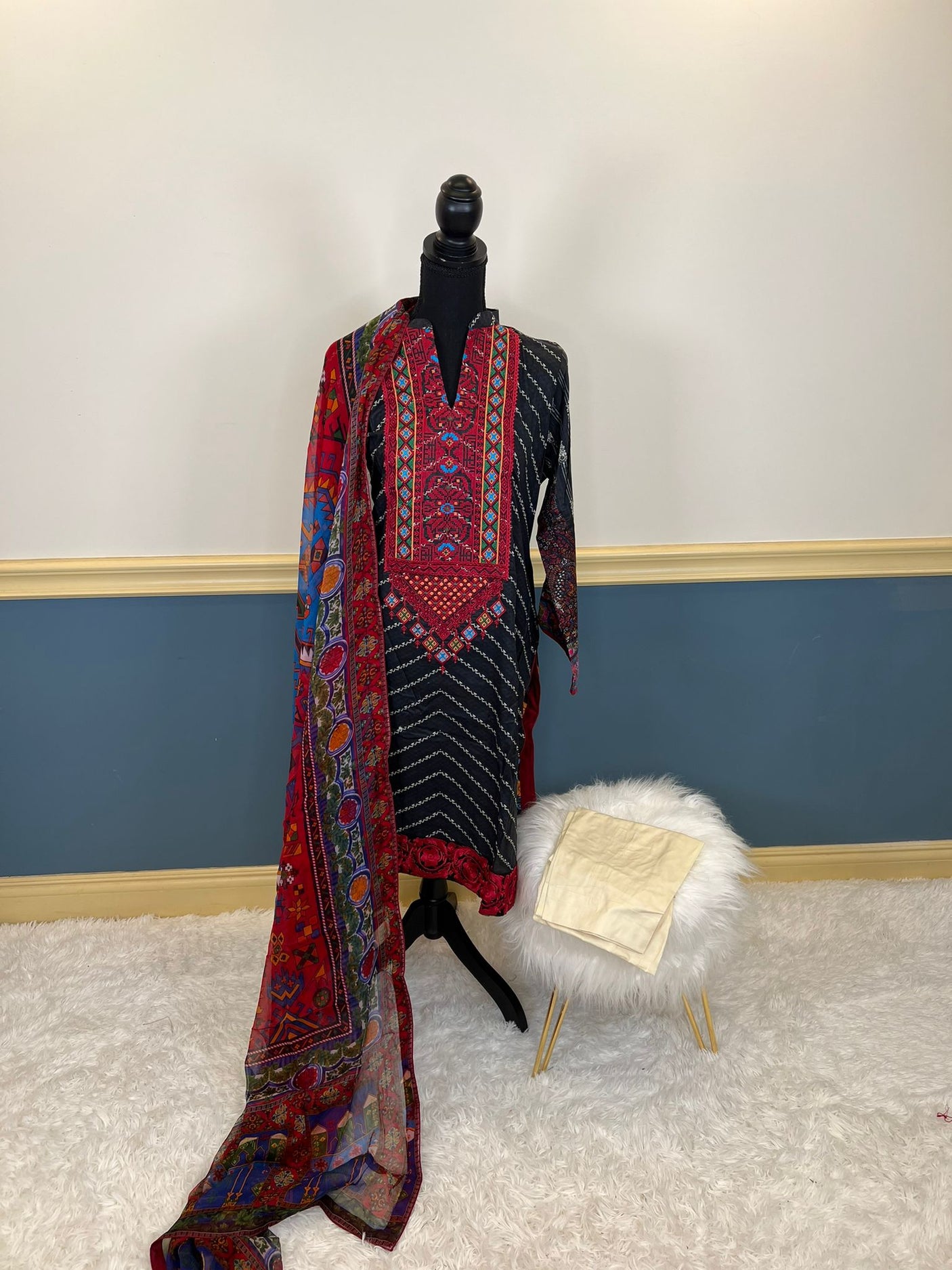 Pakistani lawn stitched Embroidered Suit Ready To Ship