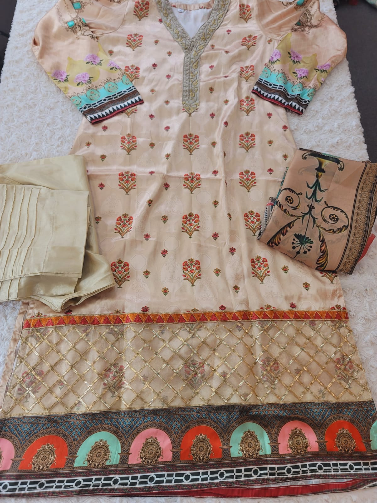 Indian Silk Stitched Embroidery Suit Ready To Ship
