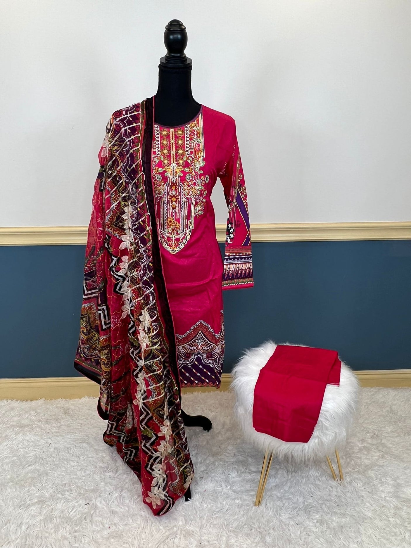 Pakistani Stitched lawn Embroidered Salwar kameez ready to ship