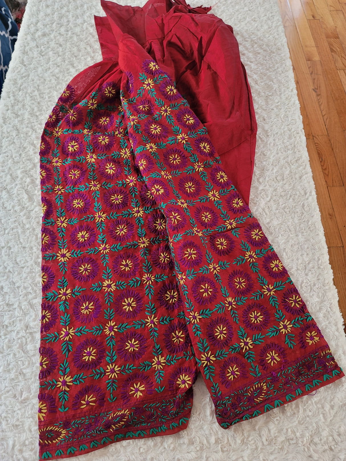 Free size silk phulkari salwer