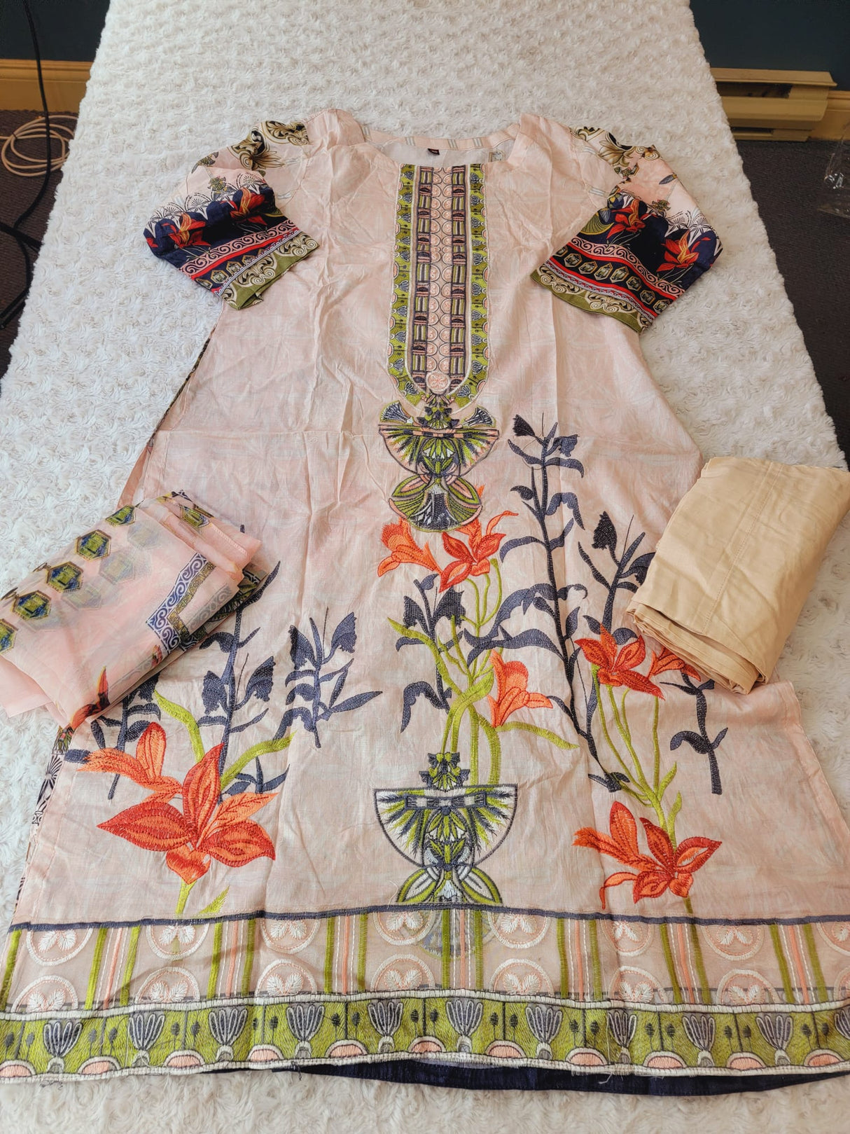 Indian Cotton Stitched Embroidery Suit Ready To Ship