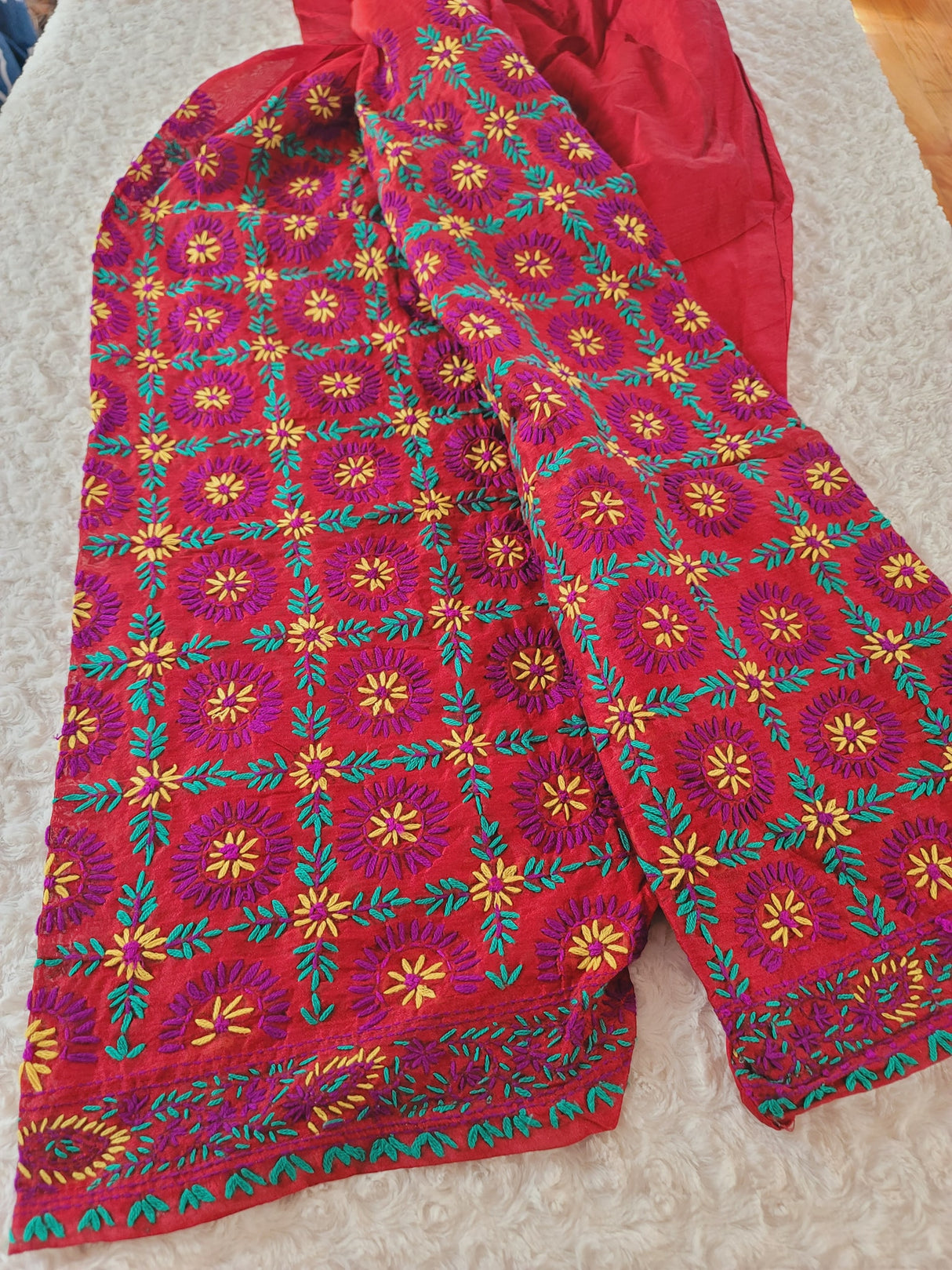 Free size silk phulkari salwer