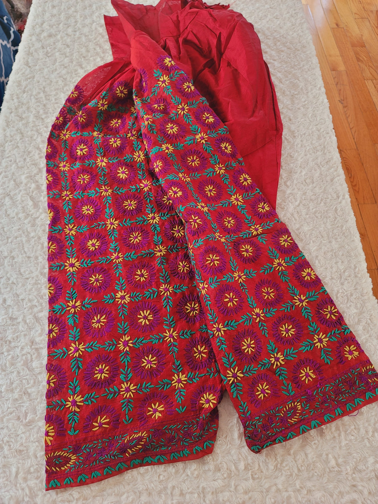 Free size silk phulkari salwer