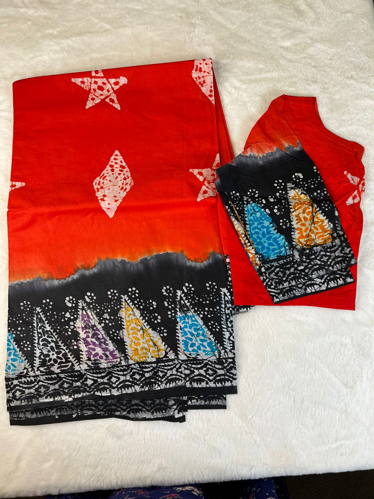 Cotton batik saree with stiched blouse