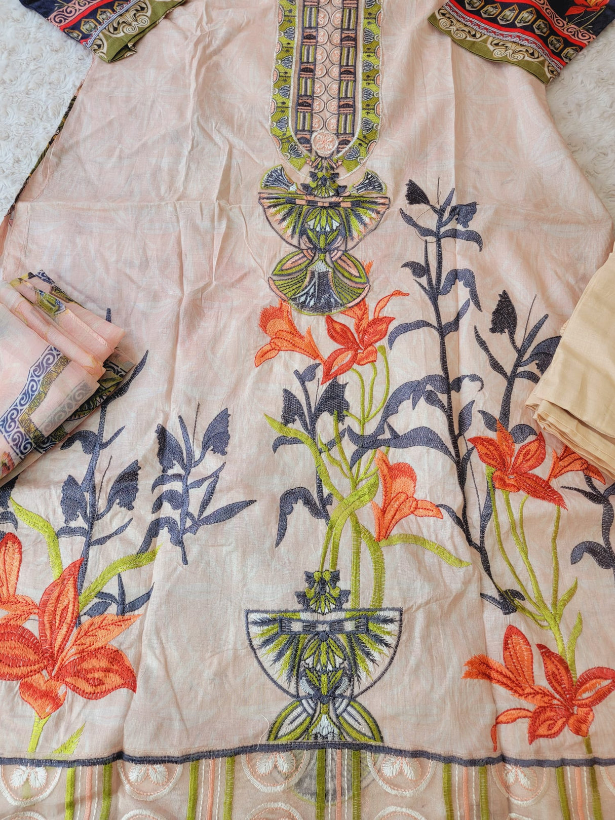 Indian Cotton Stitched Embroidery Suit Ready To Ship