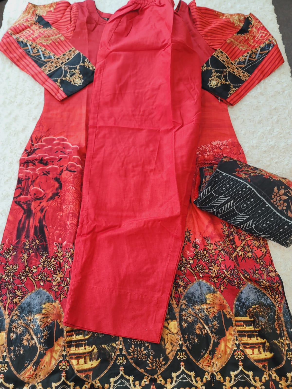 Indian Cotton Stitched Embroidery Suit Ready To Ship