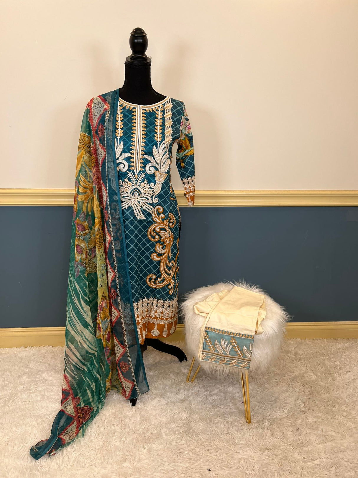 Indian Cotton Stitched Embroidery Suit Ready To Ship