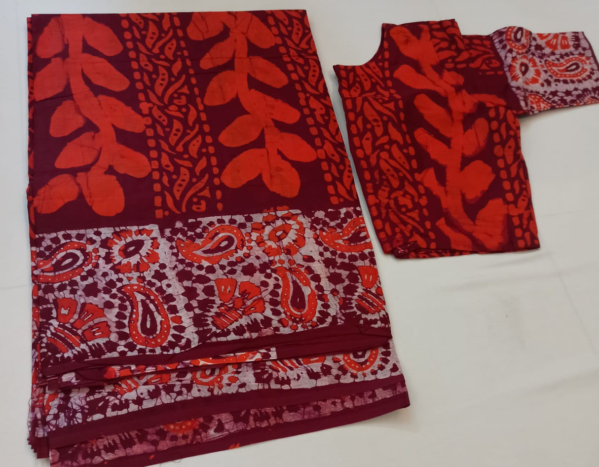 Cotton batik saree with stiched blouse