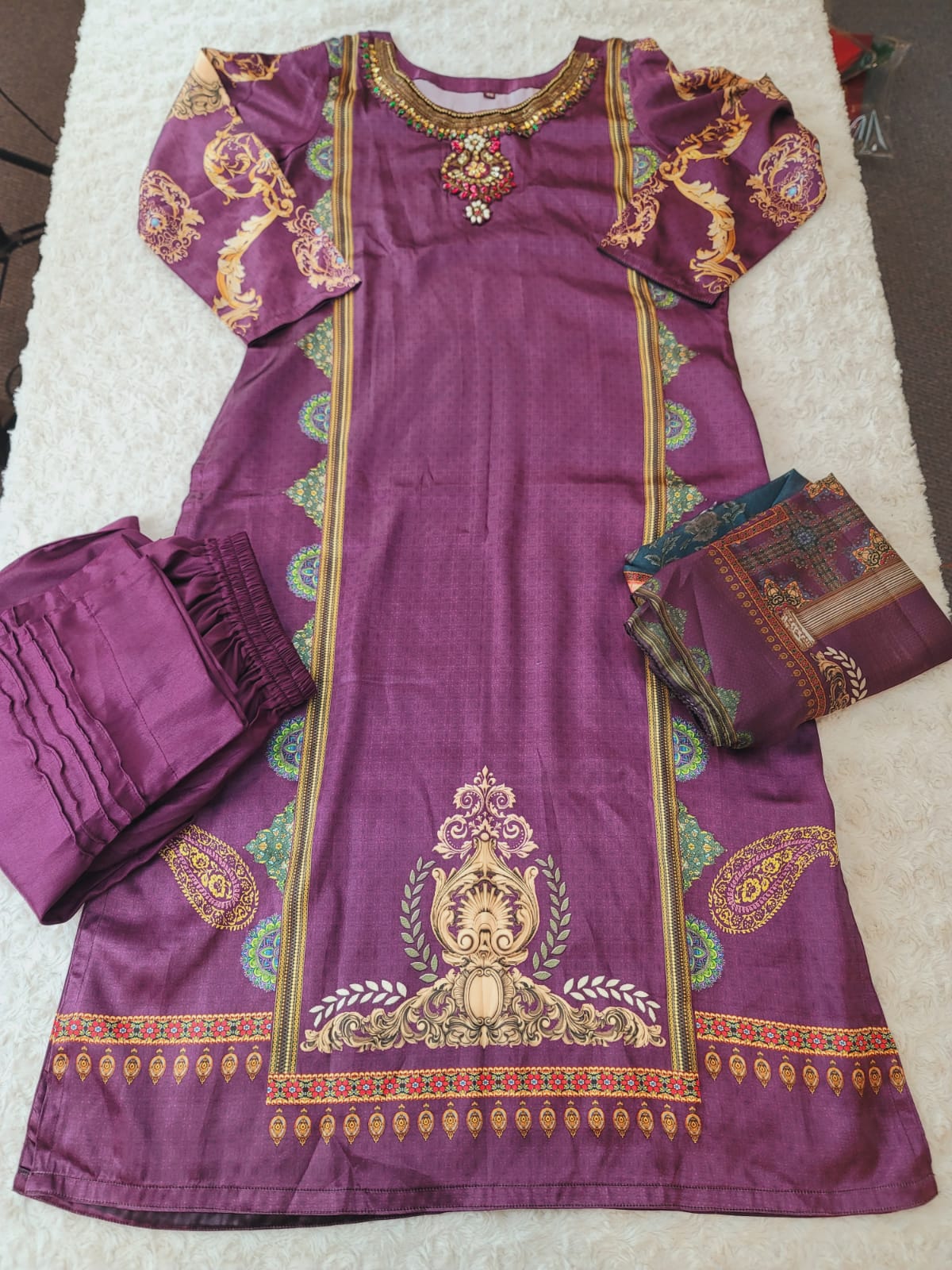 Indian Silk Stitched Embroidery Suit Ready To Ship