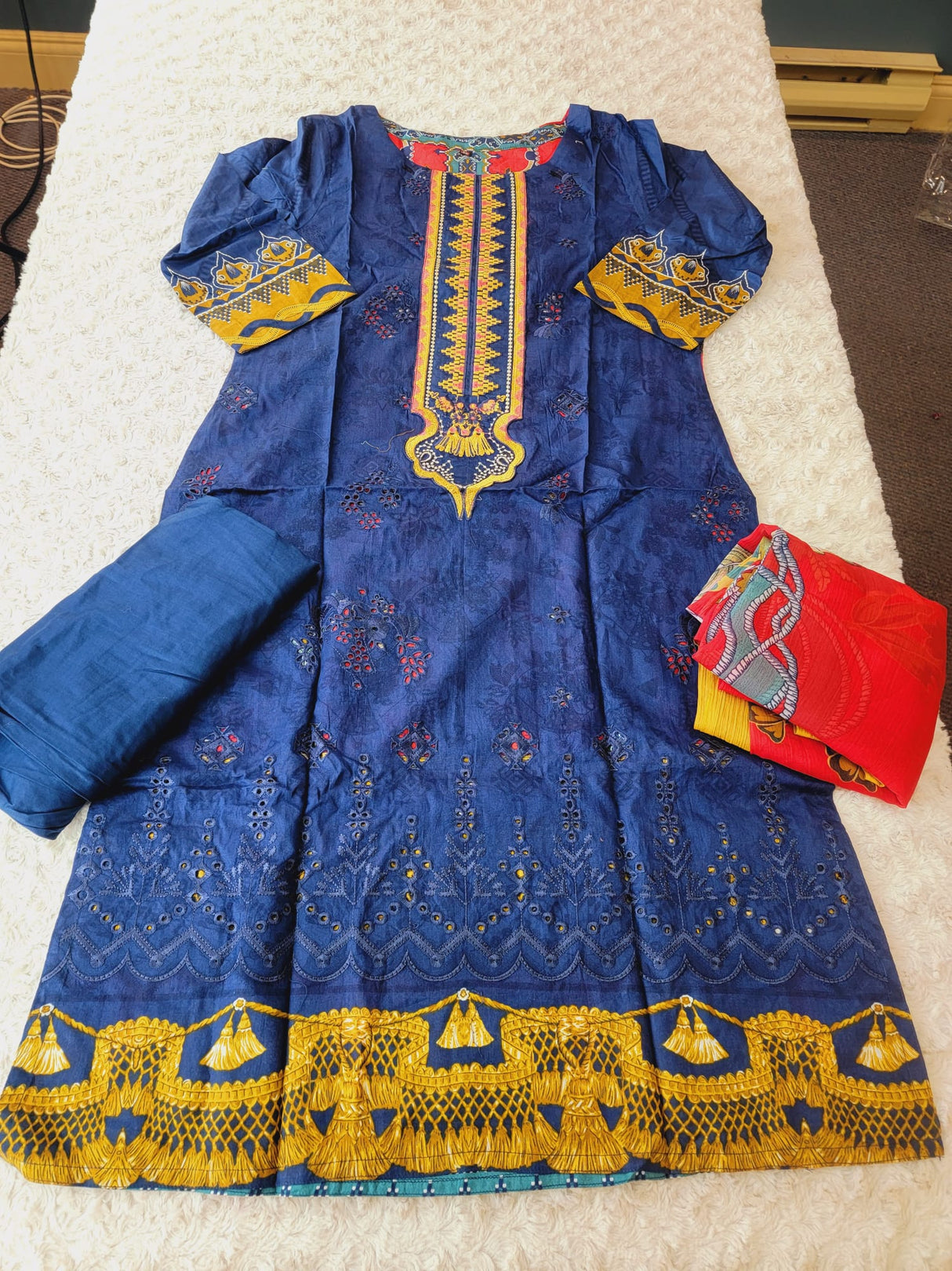 Indian Cotton Stitched Embroidery Suit Ready To Ship