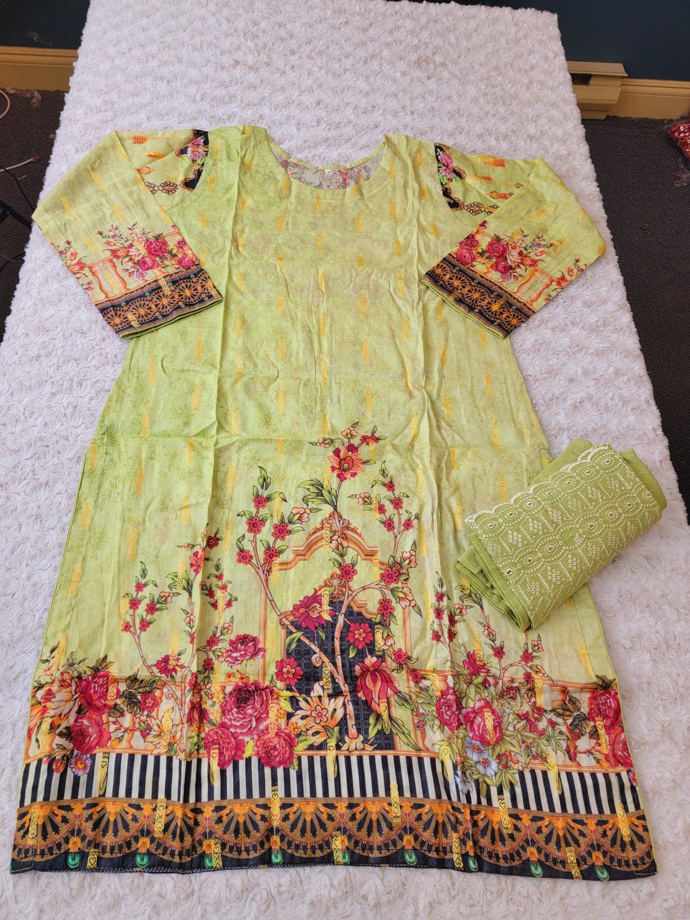 Pakistani Stitched Embroidered Lawn Salwar kameez ready to ship (2pc)