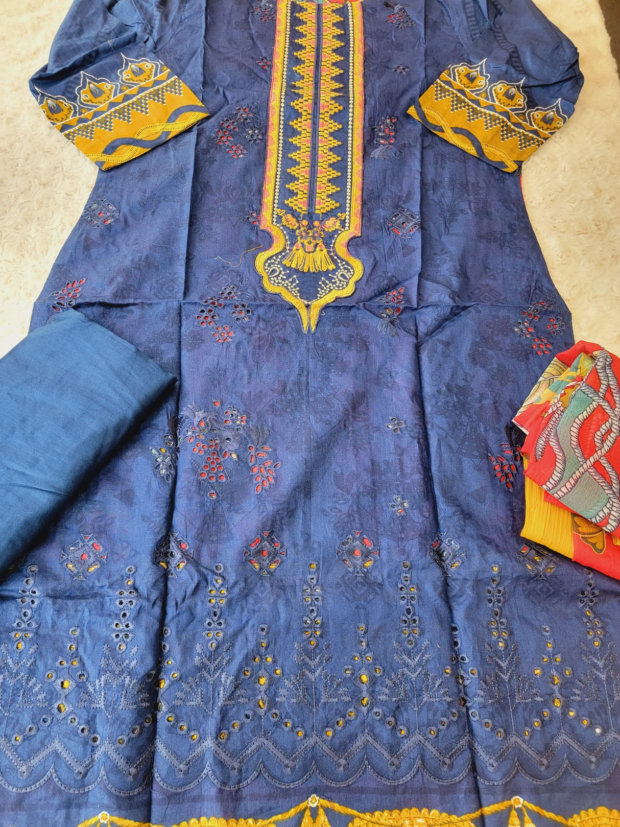 Indian Cotton Stitched Embroidery Suit Ready To Ship