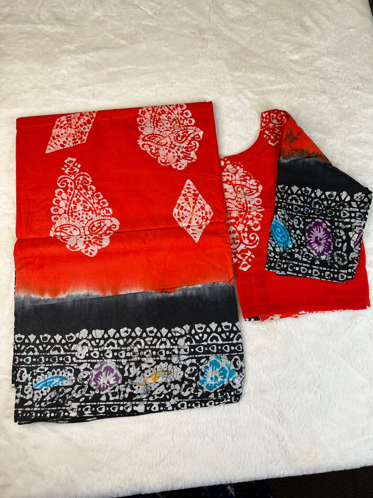 Cotton batik saree with stiched blouse