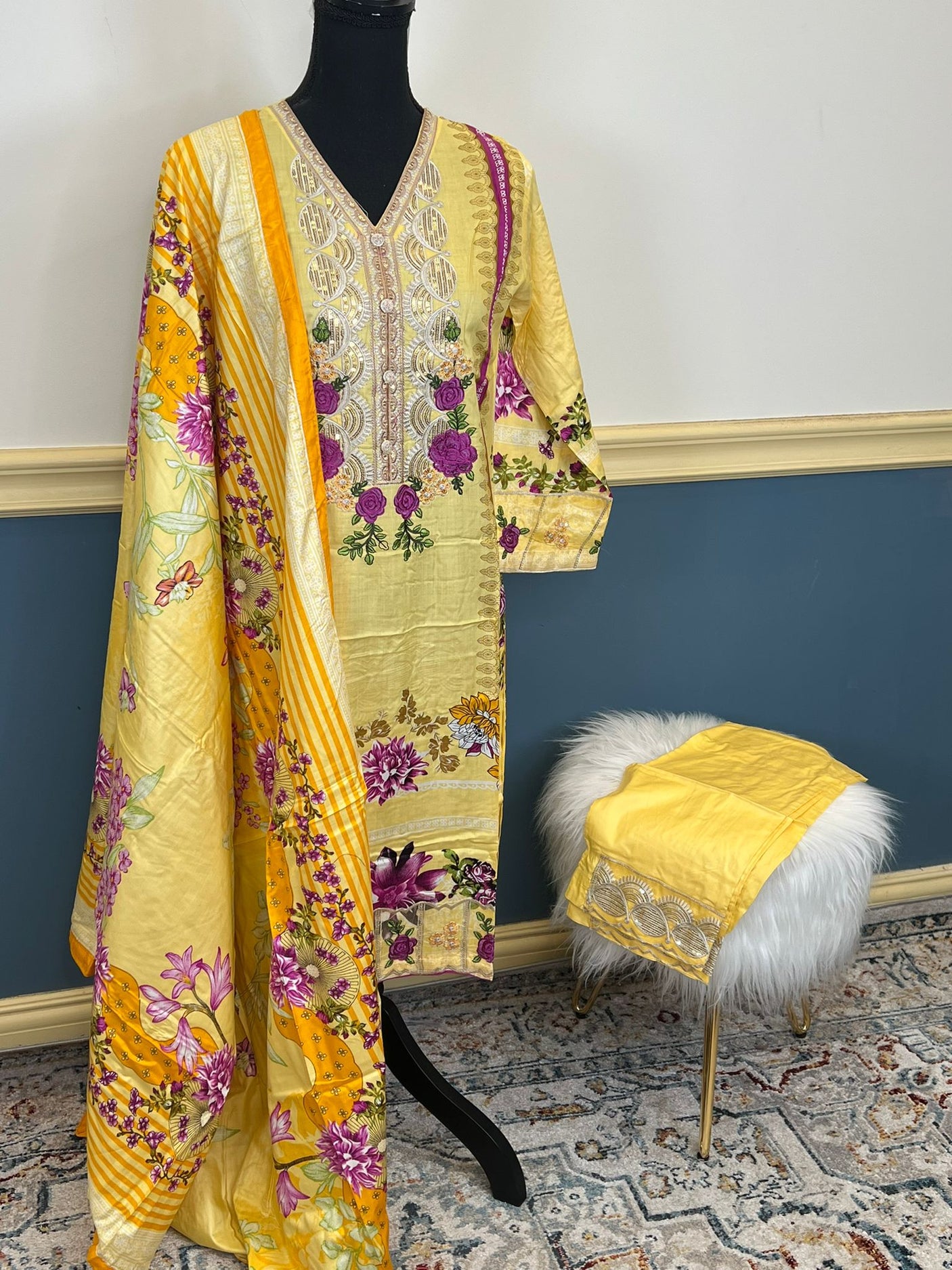 Pakistani linen Embroidered Salwar kameez Ready To Ship