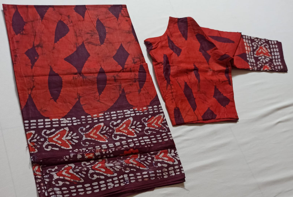 Cotton batik saree with stiched blouse