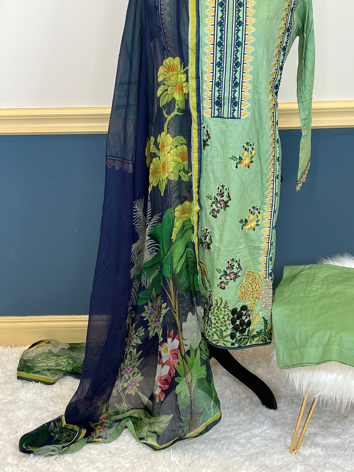 Pakistani lawn stitched Embroidered Suit Ready To Ship