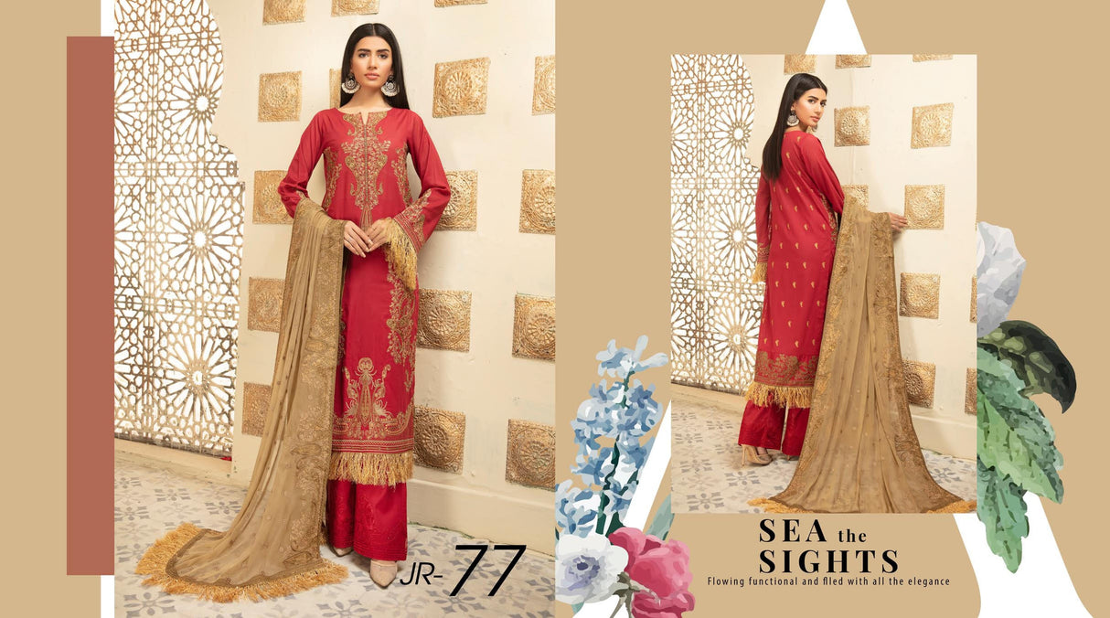 Johra Pinks Embroidered lawn Collection-100% Original Guaranteed