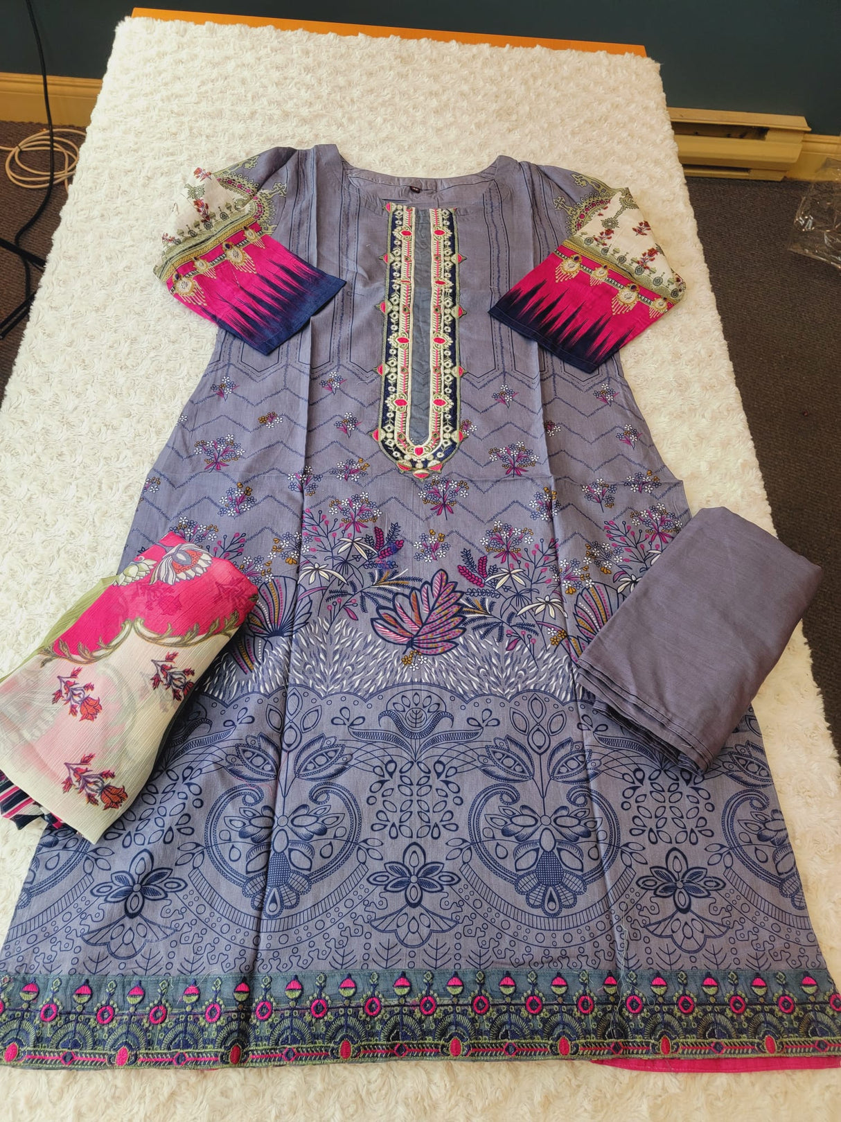 Indian Cotton Stitched Embroidery Suit Ready To Ship