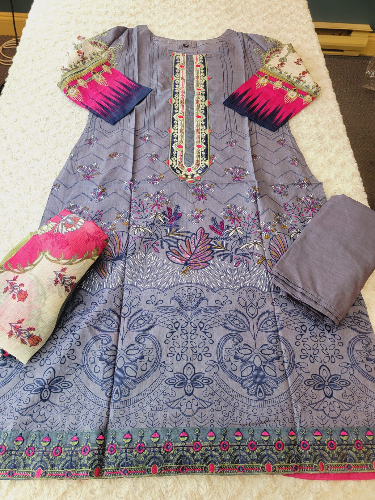 Indian Cotton Stitched Embroidery Suit Ready To Ship