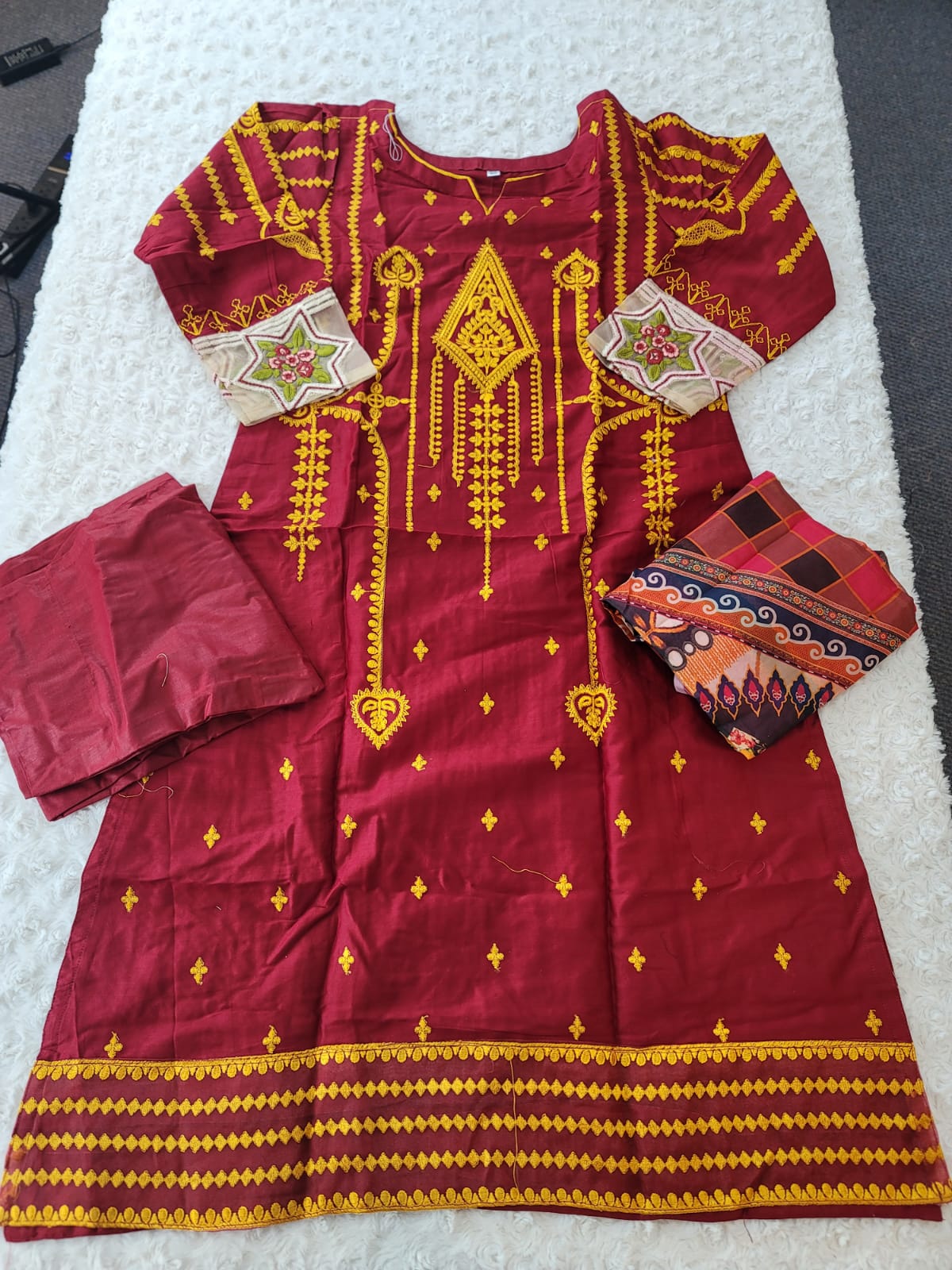 Indian Cotton Stitched Embroidery Suit Ready To Ship